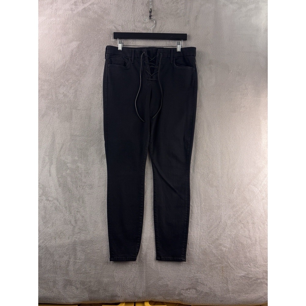 Mother High Waisted Lace Up Looker Jeans Womens Size 32x29 Not Guilty Black